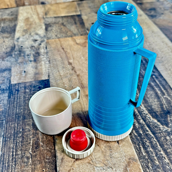 Vintage 1960s THERMOS Model 2202 King Seeley Blue White Pint Size Complete EX - Picture 5 of 8